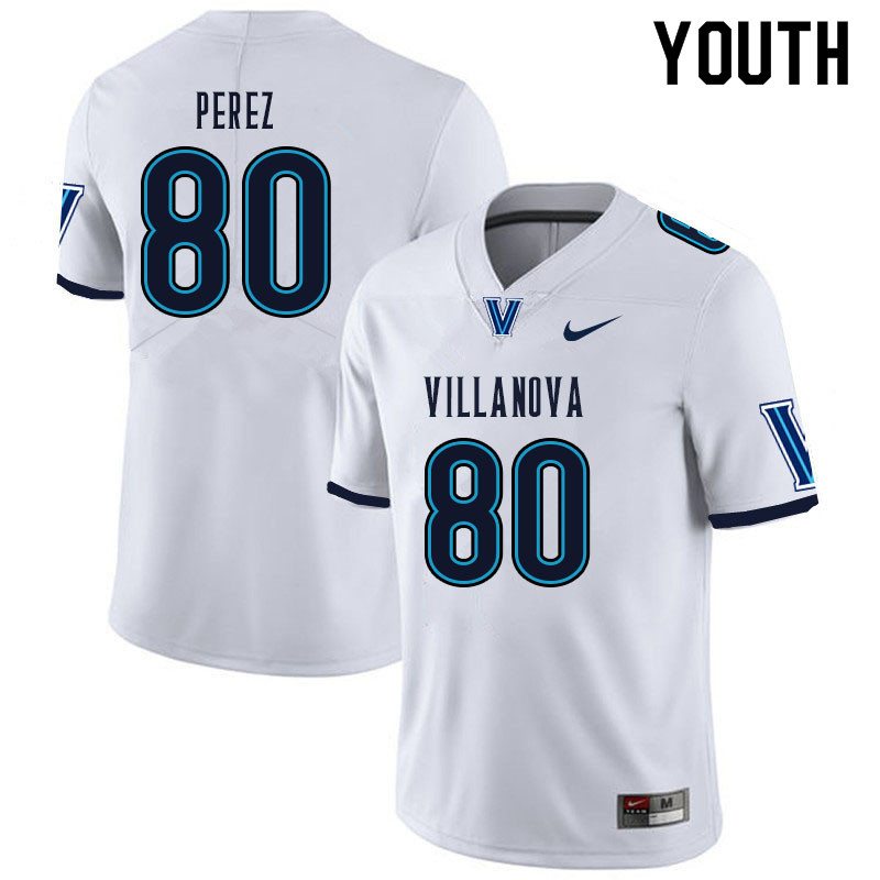 Youth #80 Andrew Perez Villanova Wildcats College Football Jerseys Sale-White - Click Image to Close